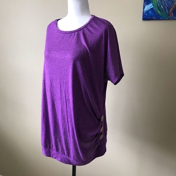 Purple T-Shirt with Side Button Detail - Picture 2 of 7